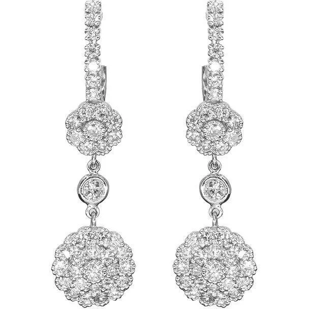 Diamond Flower Drop Earrings | 18K Gold Millefiori | Art Nouveau Style