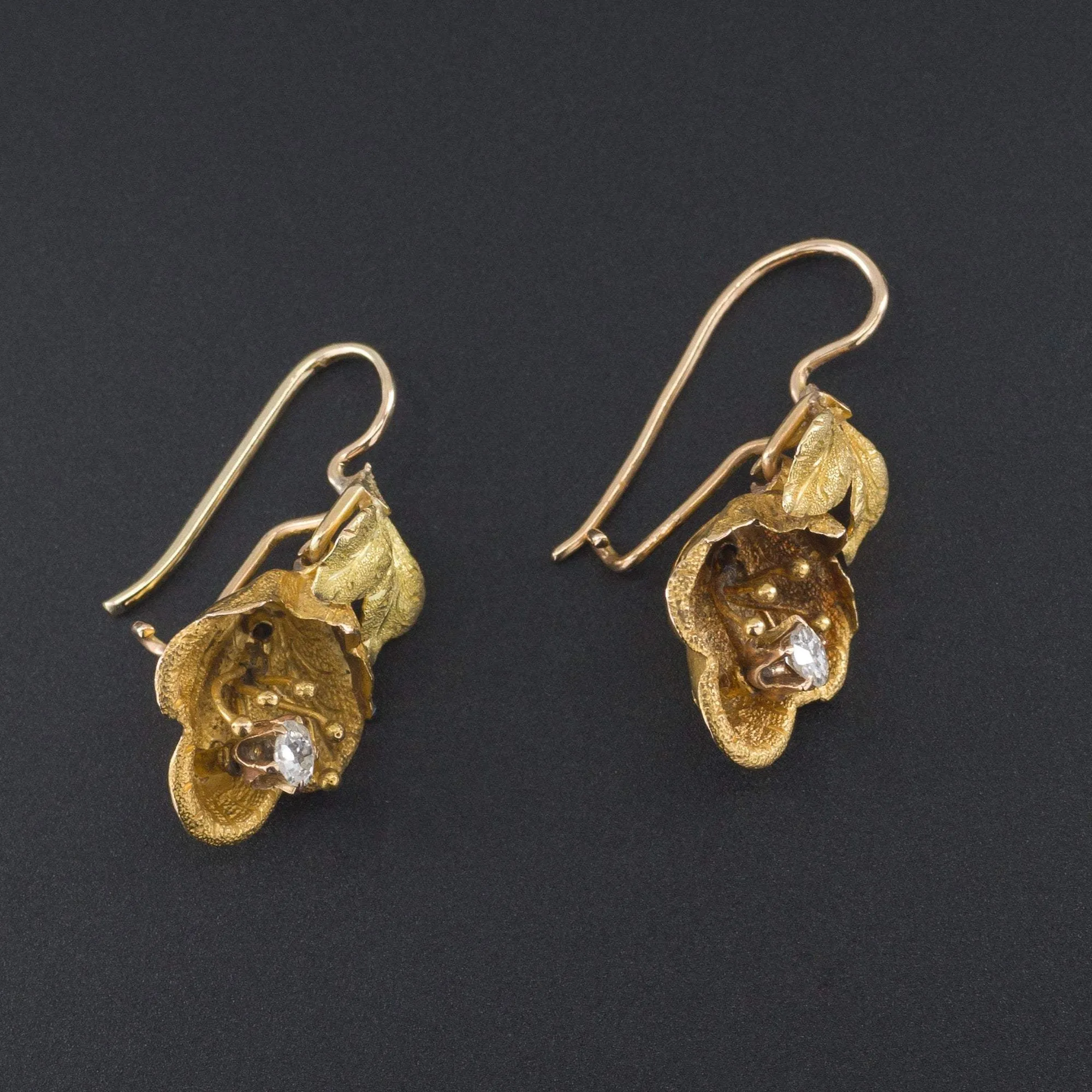 Diamond Flower Earrings | Antique Flower Earrings