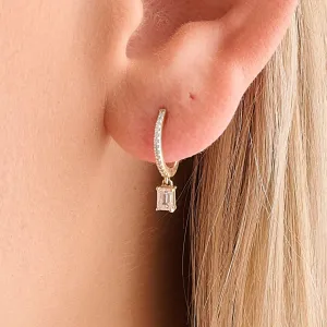 Diamond Huggies with Emerald Cut Diamond Drop