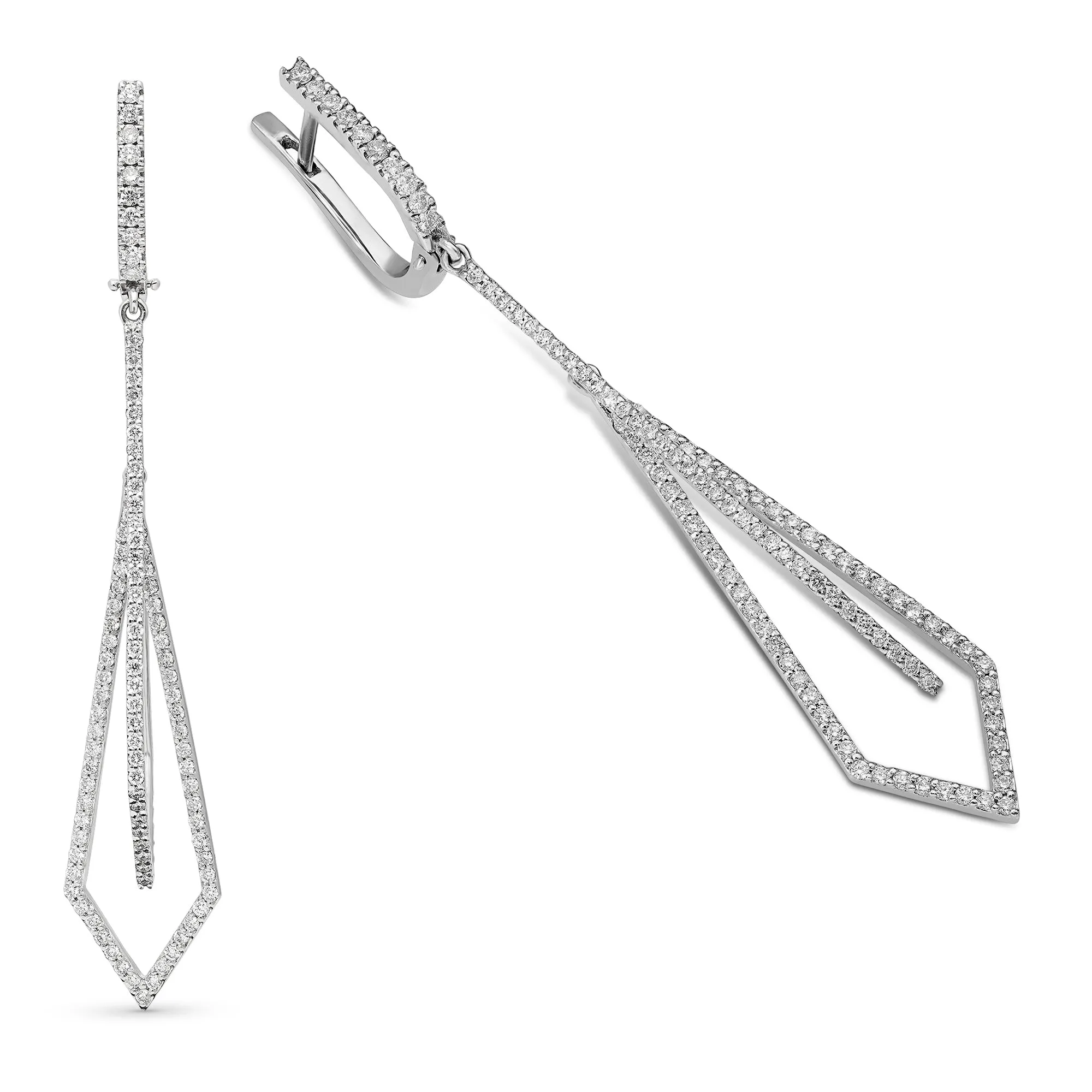 Diamond Kite Shape Drop Dangling Earrings -1.8 Carat