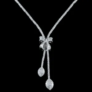 Diamond Necklace 18Ct White Gold Marquise Diamond Bow Dropper