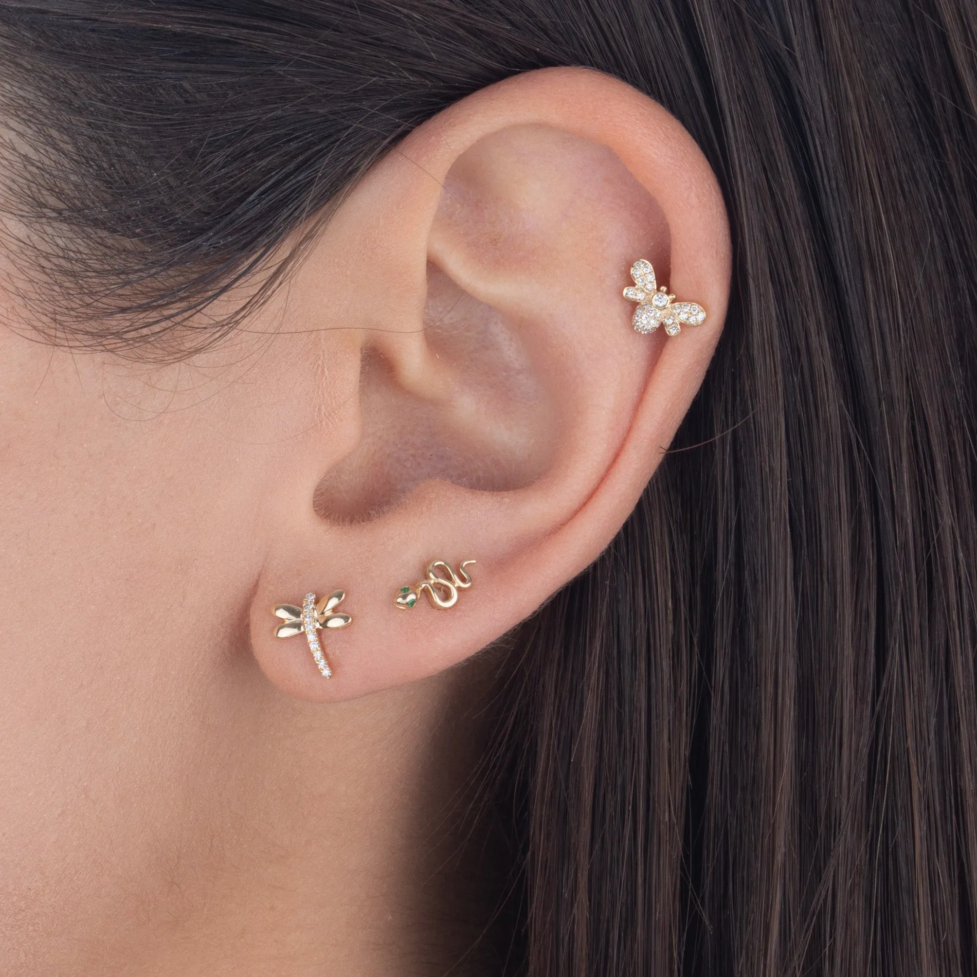 Diamond Snake Stud Earring 14K