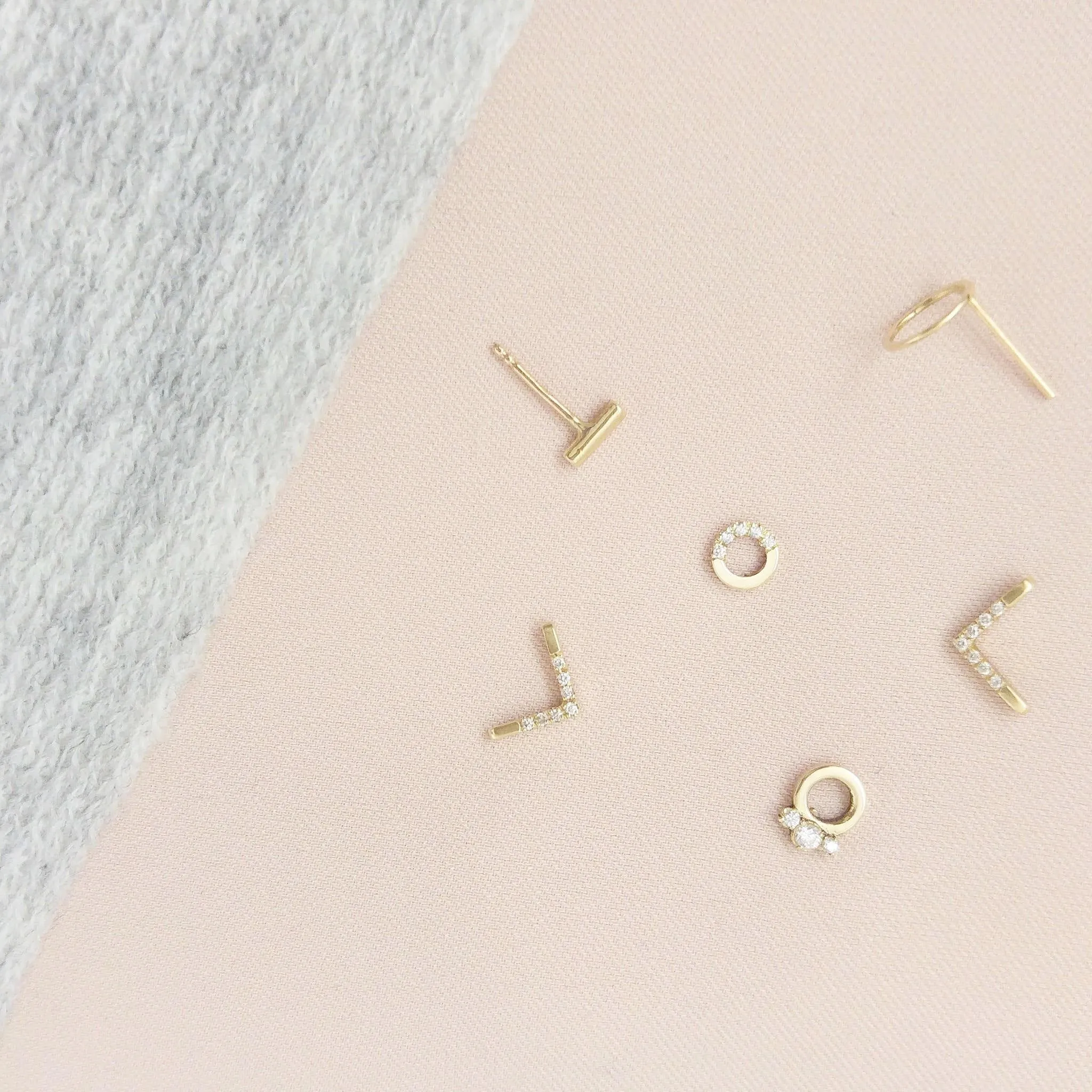 Diamond stud earrings, Diamond crown stud earrings, 14K gold dainty earrings, delicate everyday diamond earrings