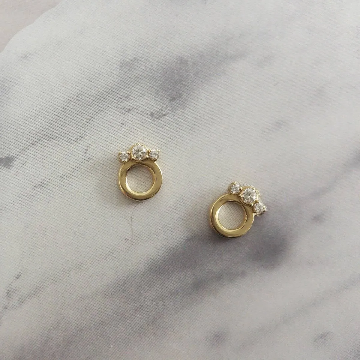 Diamond stud earrings, Diamond crown stud earrings, 14K gold dainty earrings, delicate everyday diamond earrings