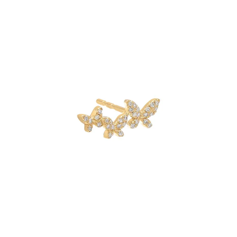 Diamond Triple Butterfly Stud Earring 14K
