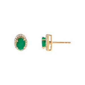 Diamond X Emerald Oval Stud Earring 14K