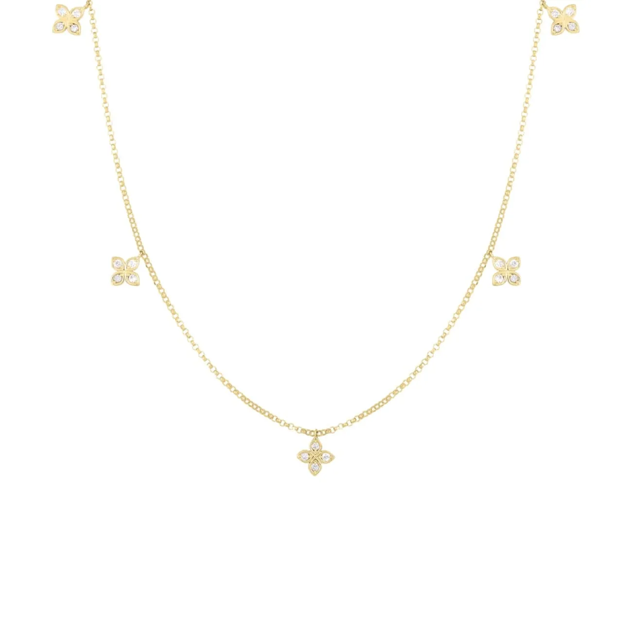 Diamonds By The Inch 18K Yellow Gold Dangling 5 Station Flower Diamond Necklace
