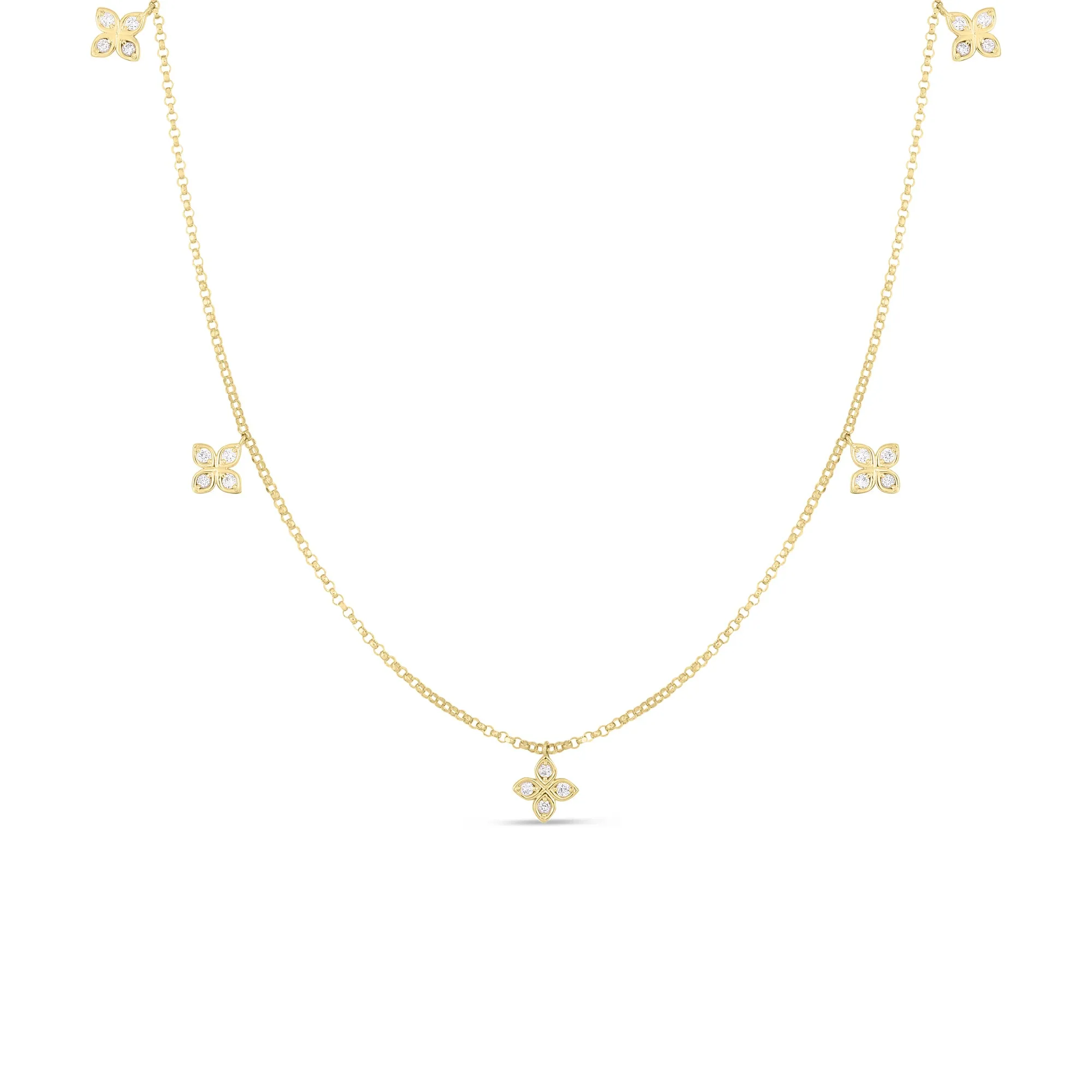 Diamonds By The Inch 18K Yellow Gold Dangling 5 Station Flower Diamond Necklace