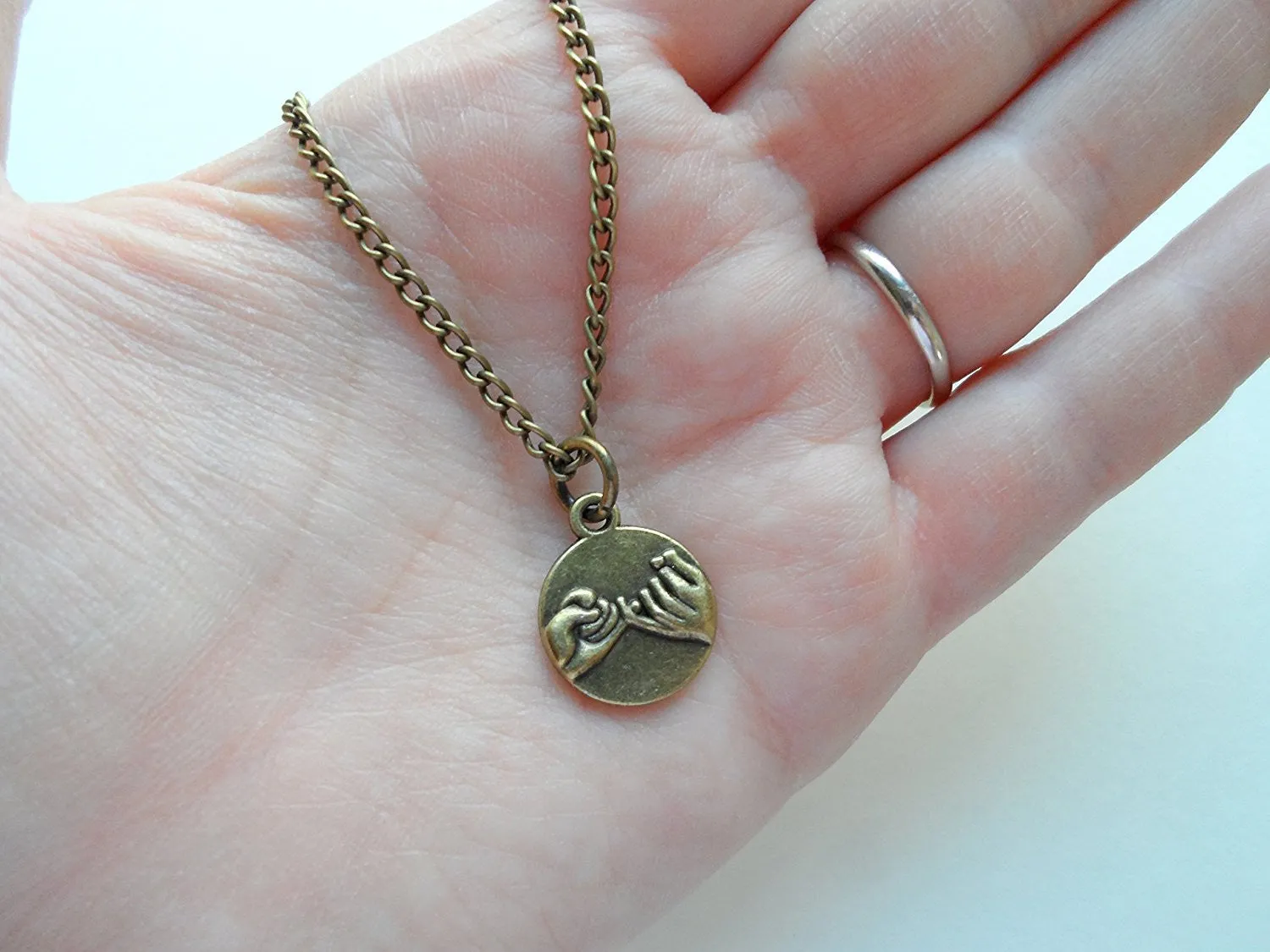 Double Bronze Pinky Promise Charm Necklace, Best Friend Necklace Set, Couples Necklace