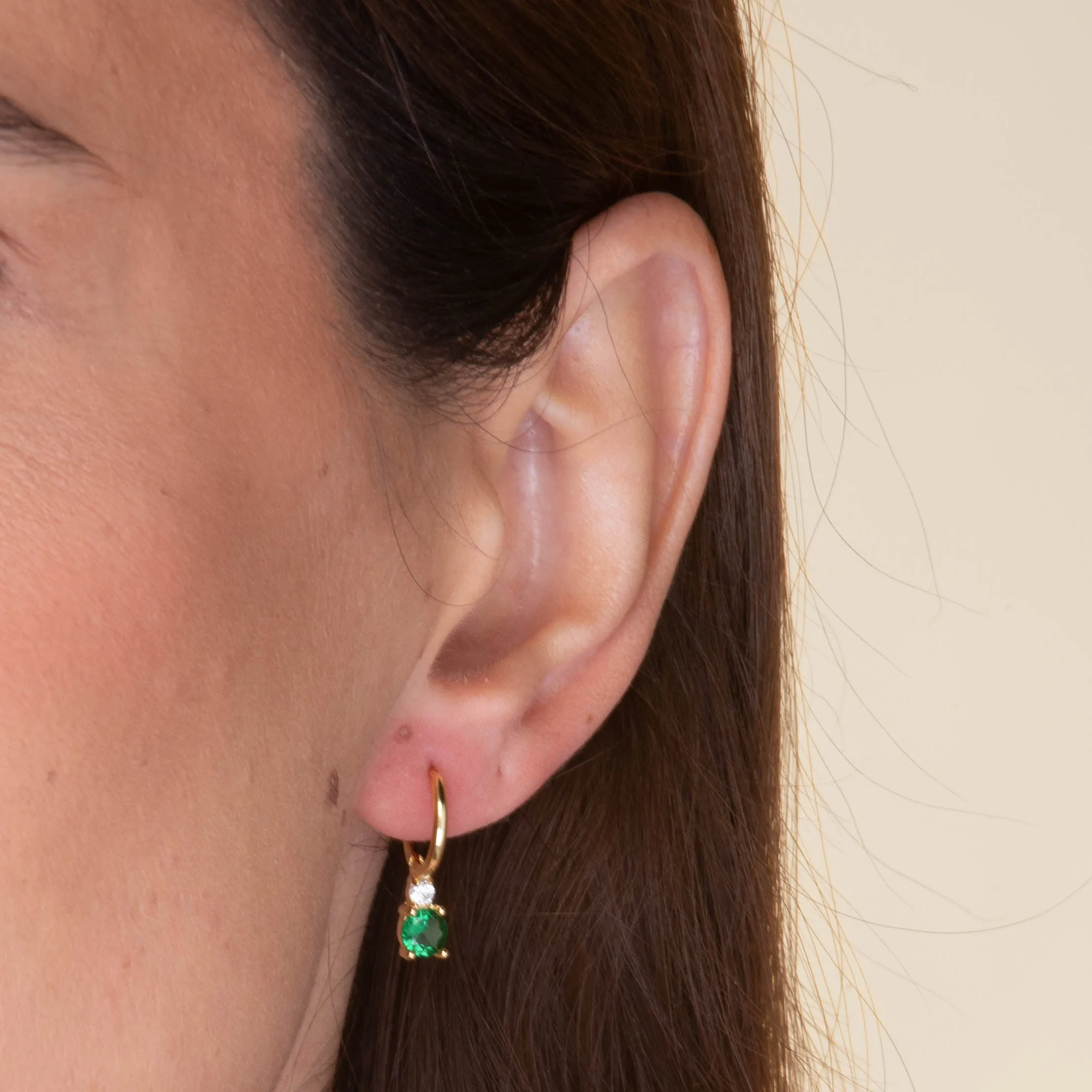 Double Emerald Solitaire Huggie Earrings