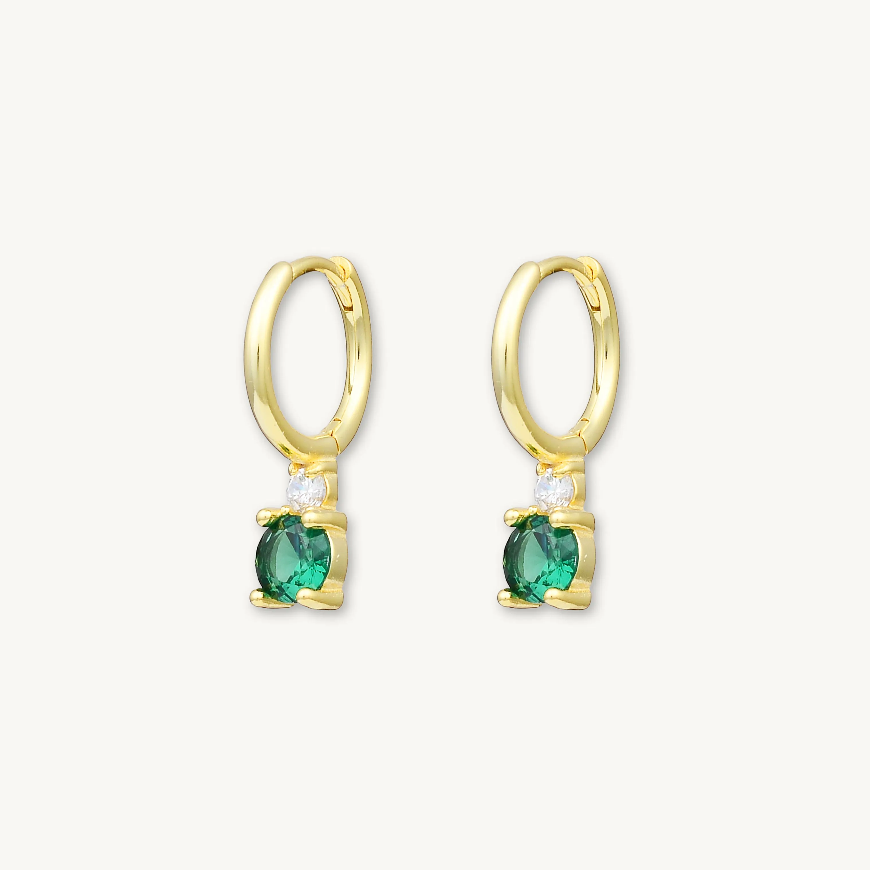 Double Emerald Solitaire Huggie Earrings