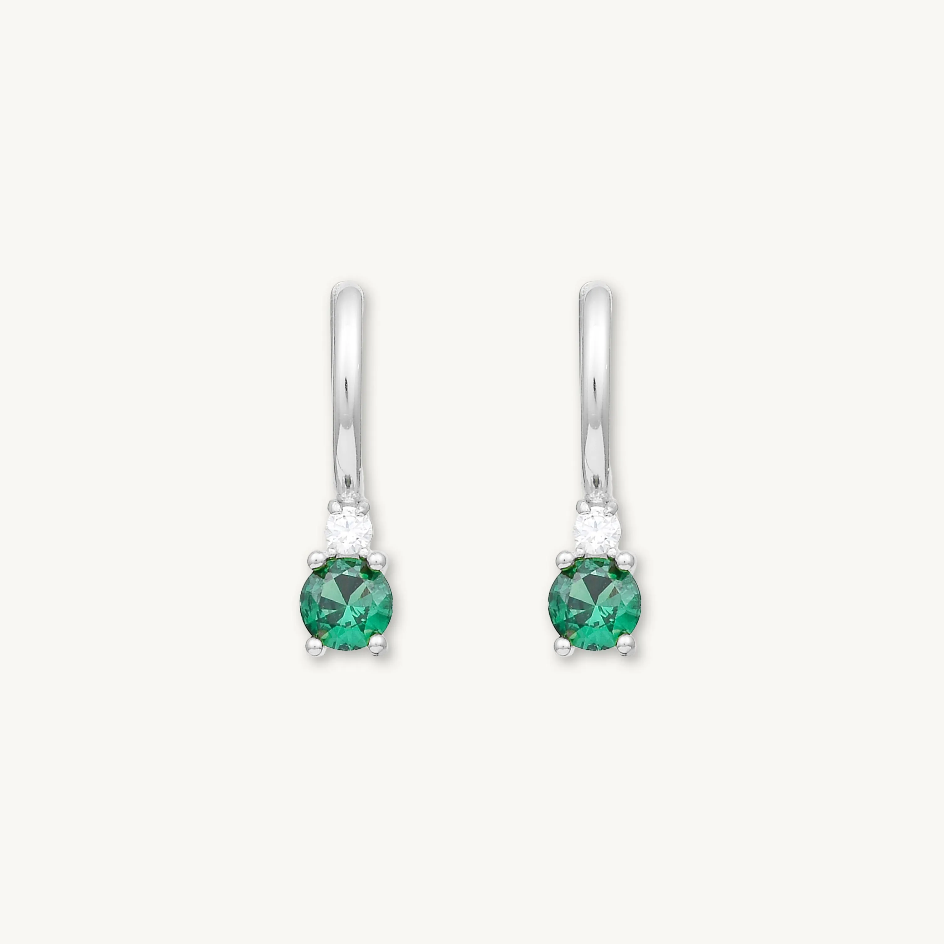 Double Emerald Solitaire Huggie Earrings