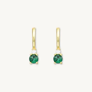 Double Emerald Solitaire Huggie Earrings