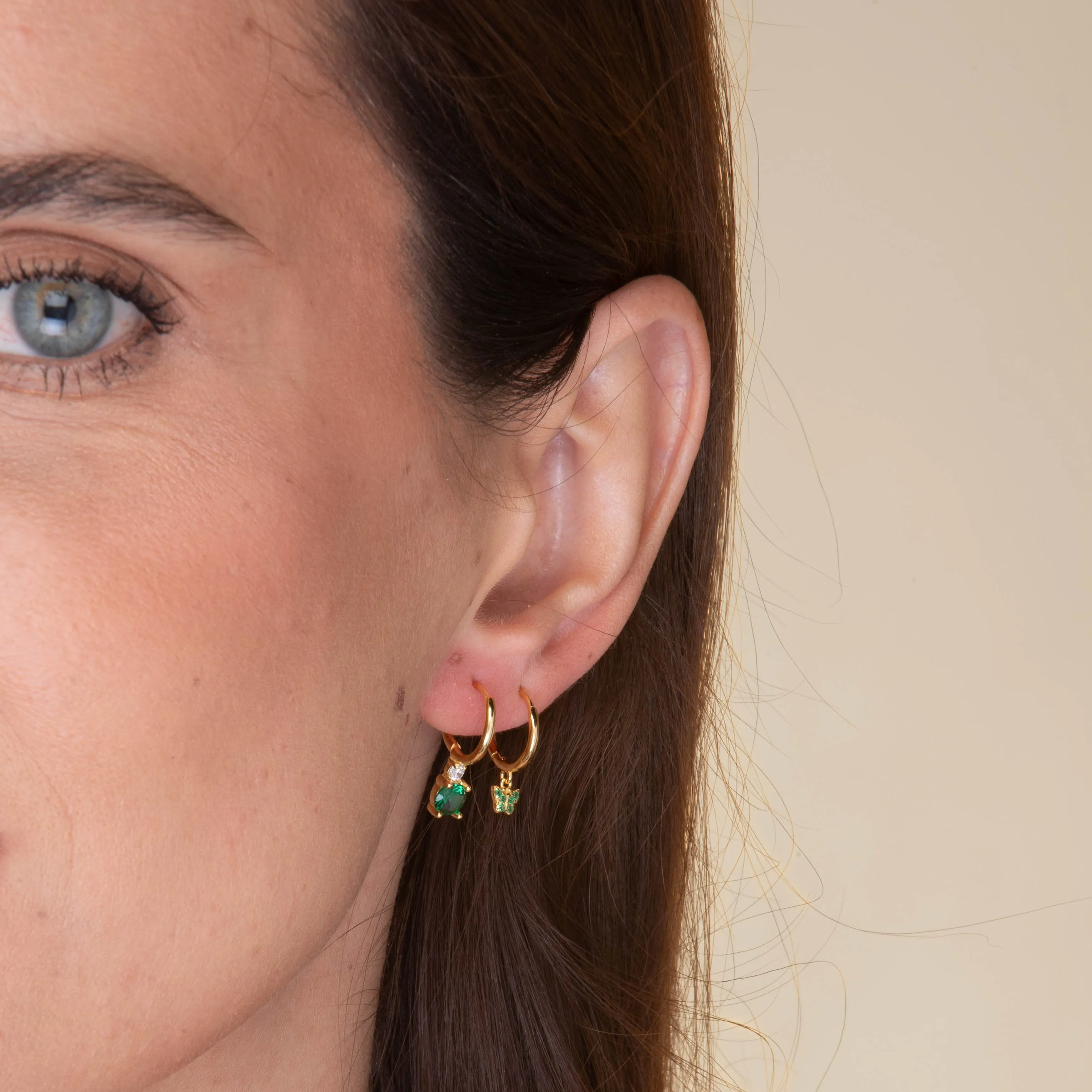 Double Emerald Solitaire Huggie Earrings
