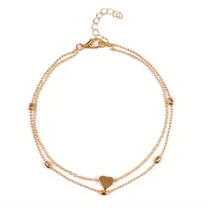 Double Layer Anklet Heart Charm for Men Unisex