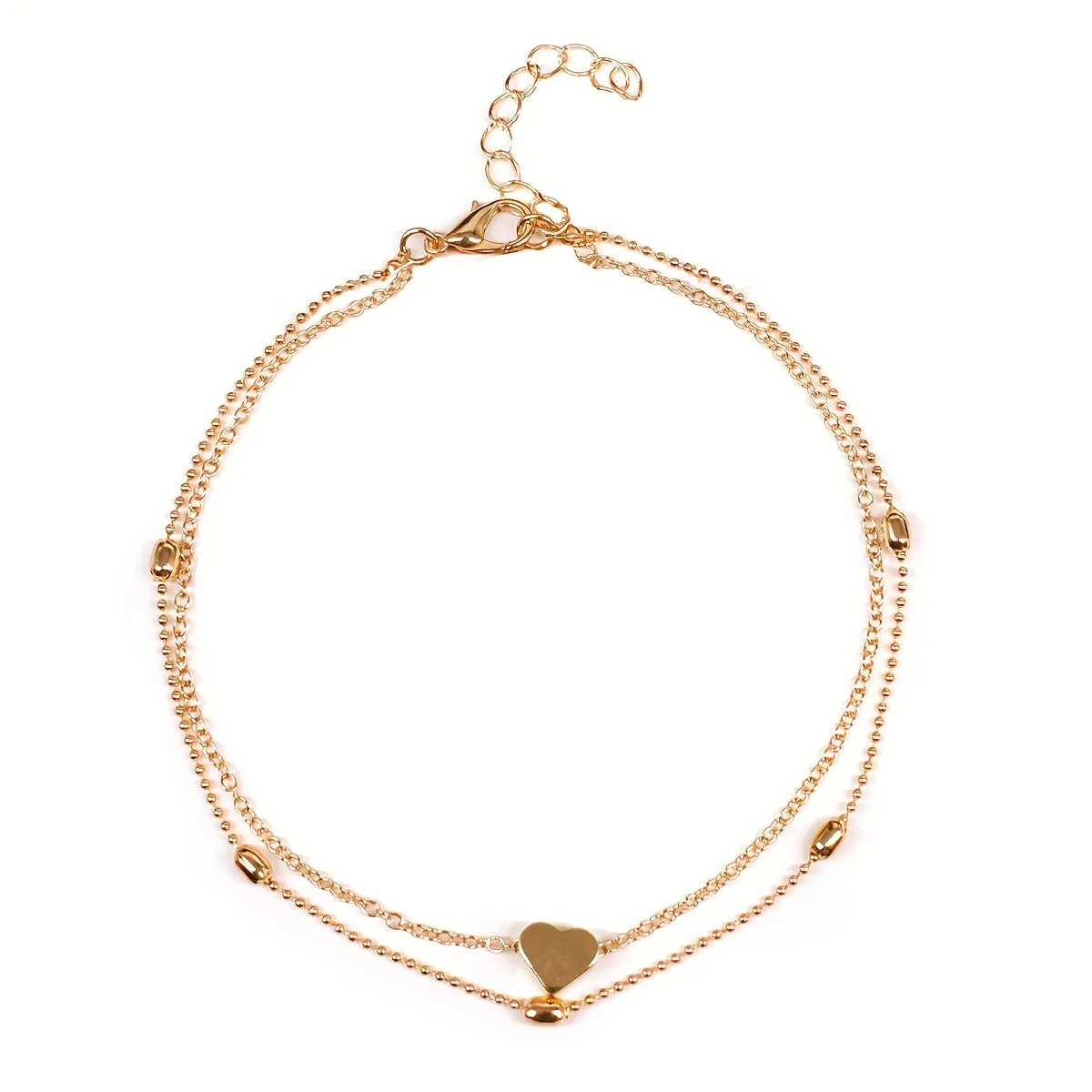 Double Layer Anklet Heart Charm for Men Unisex