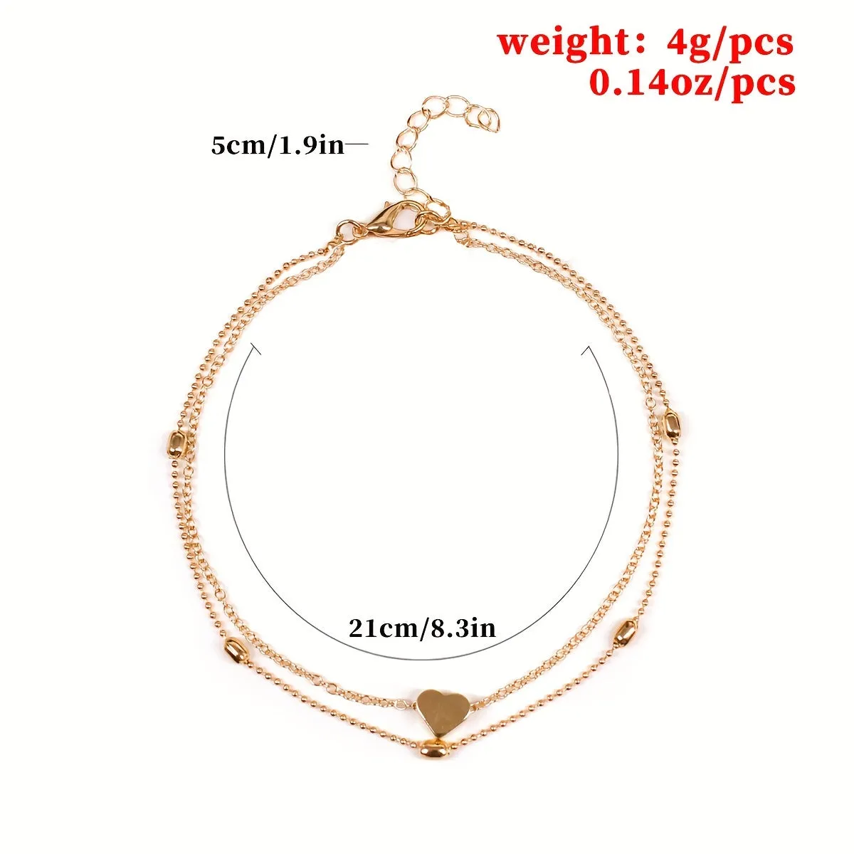 Double Layer Anklet Heart Charm for Men Unisex