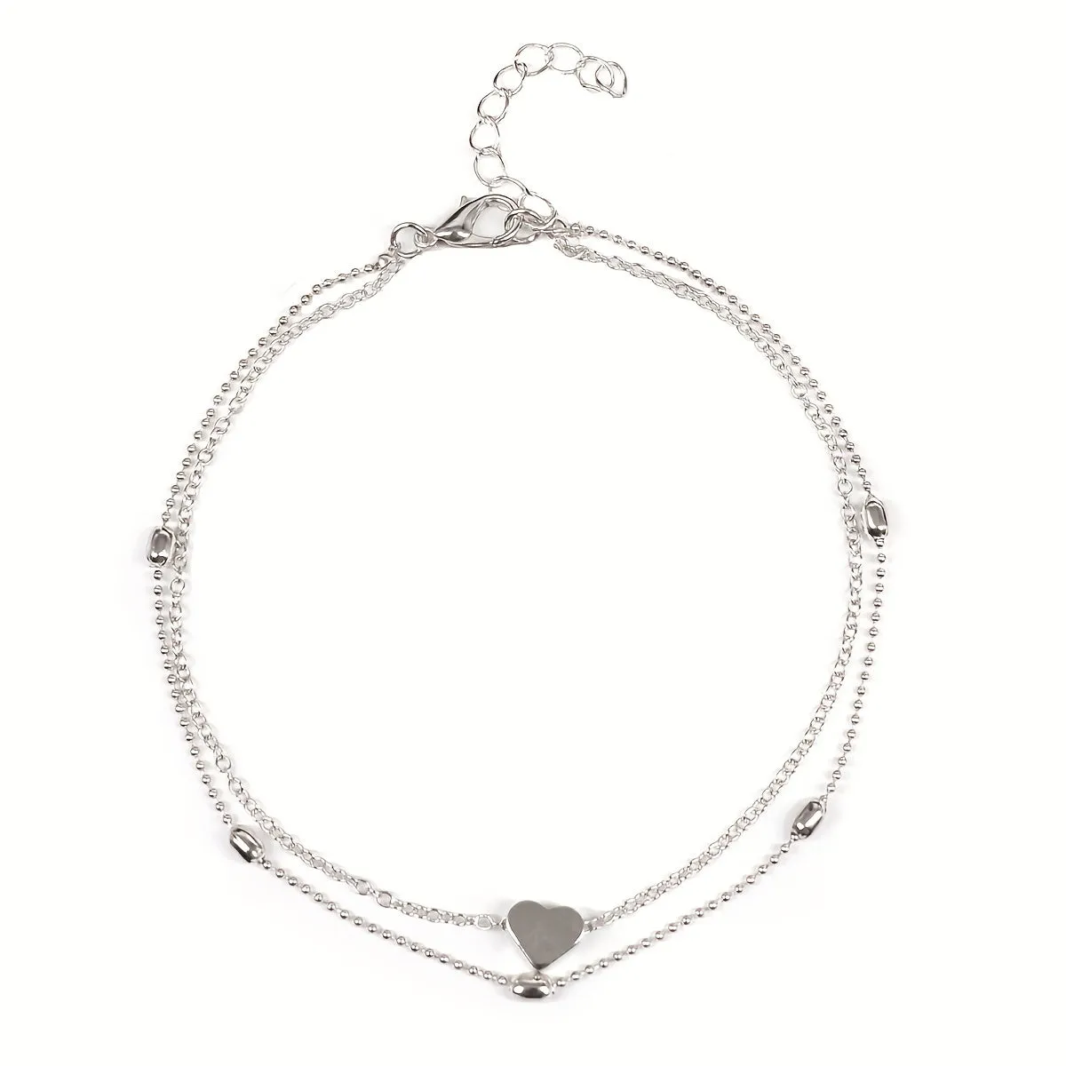 Double Layer Anklet Heart Charm for Men Unisex