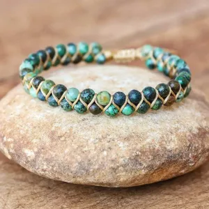 Double Layer Natural Stone African Jasper Bracelets woven Bohemia Zinc