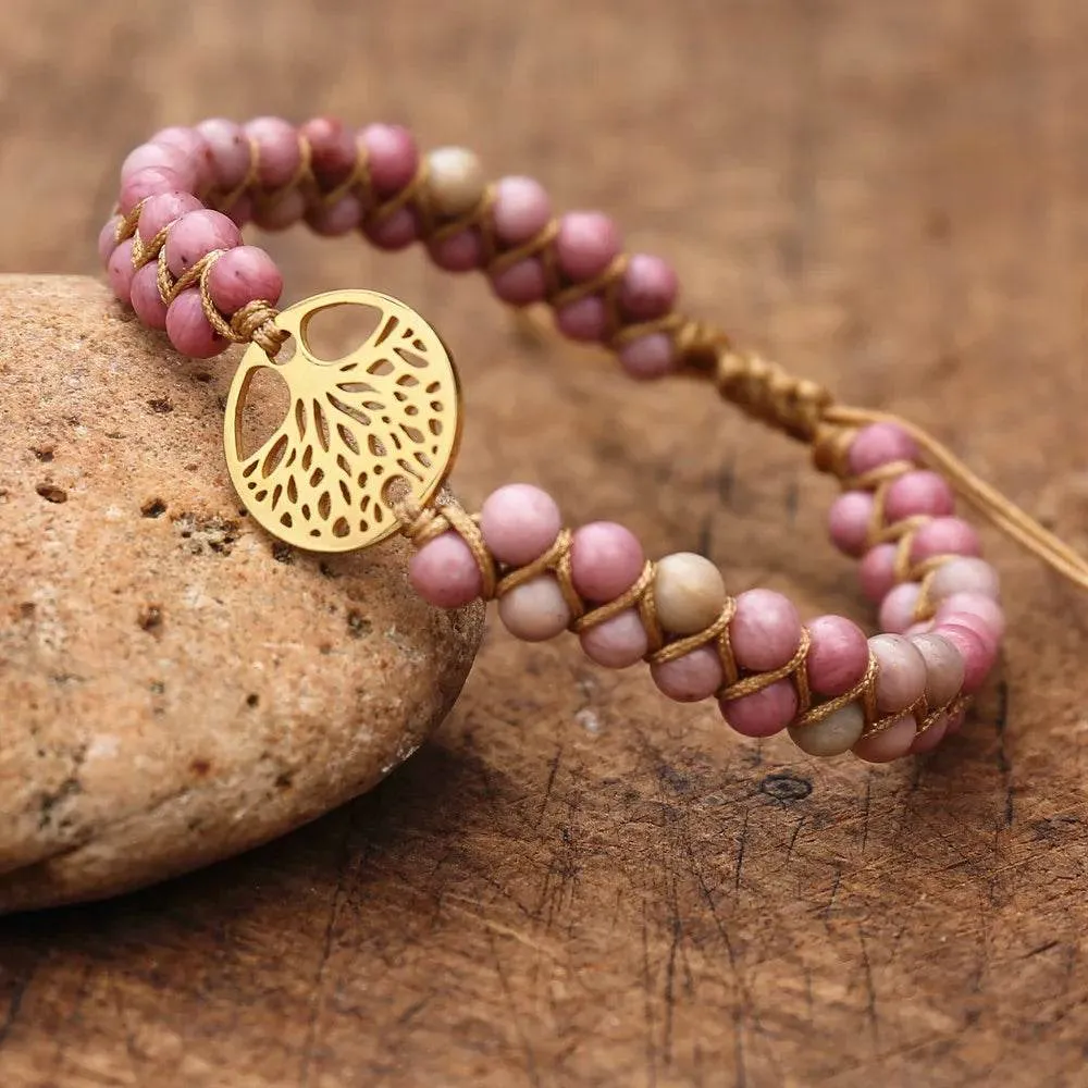 Double Layer Natural Stone African Jasper Bracelets woven Bohemia Zinc