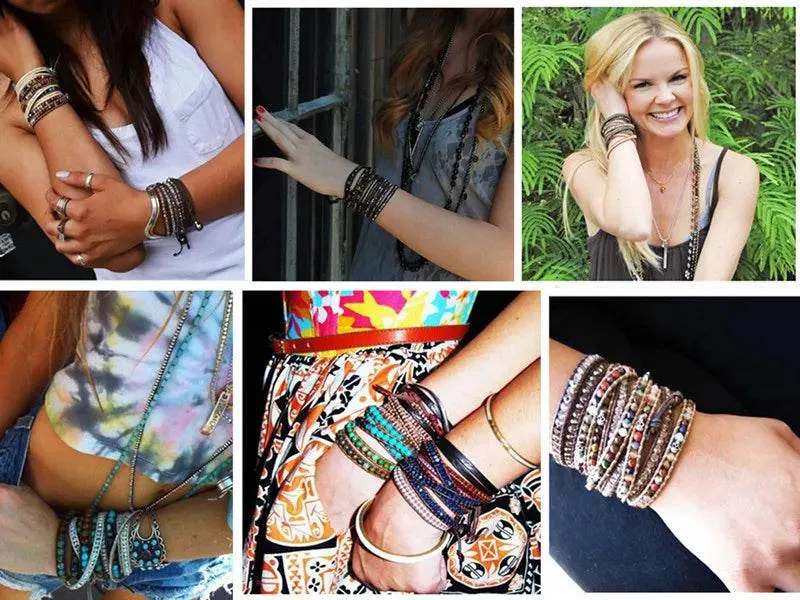 Double Layer Natural Stone African Jasper Bracelets woven Bohemia Zinc