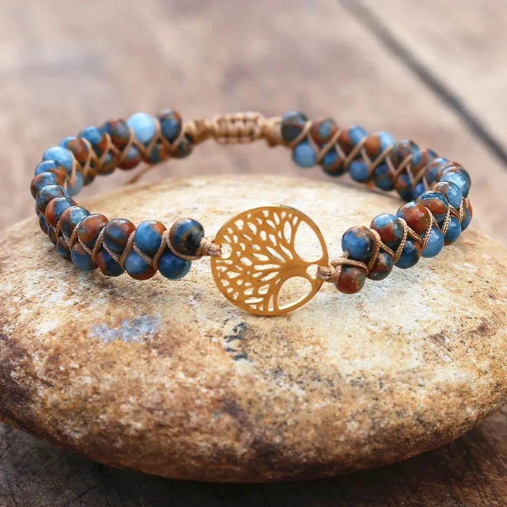 Double Layer Natural Stone African Jasper Bracelets woven Bohemia Zinc