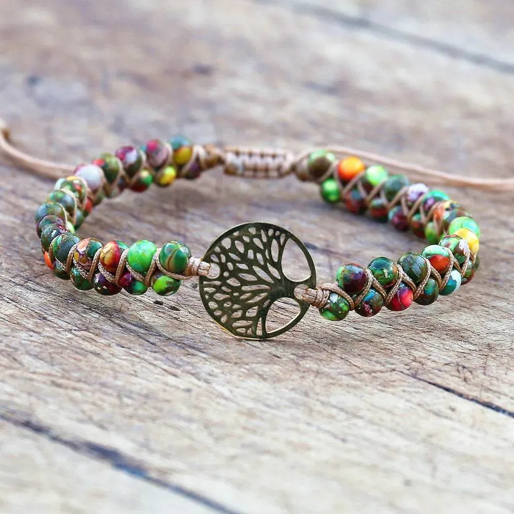 Double Layer Natural Stone African Jasper Bracelets woven Bohemia Zinc
