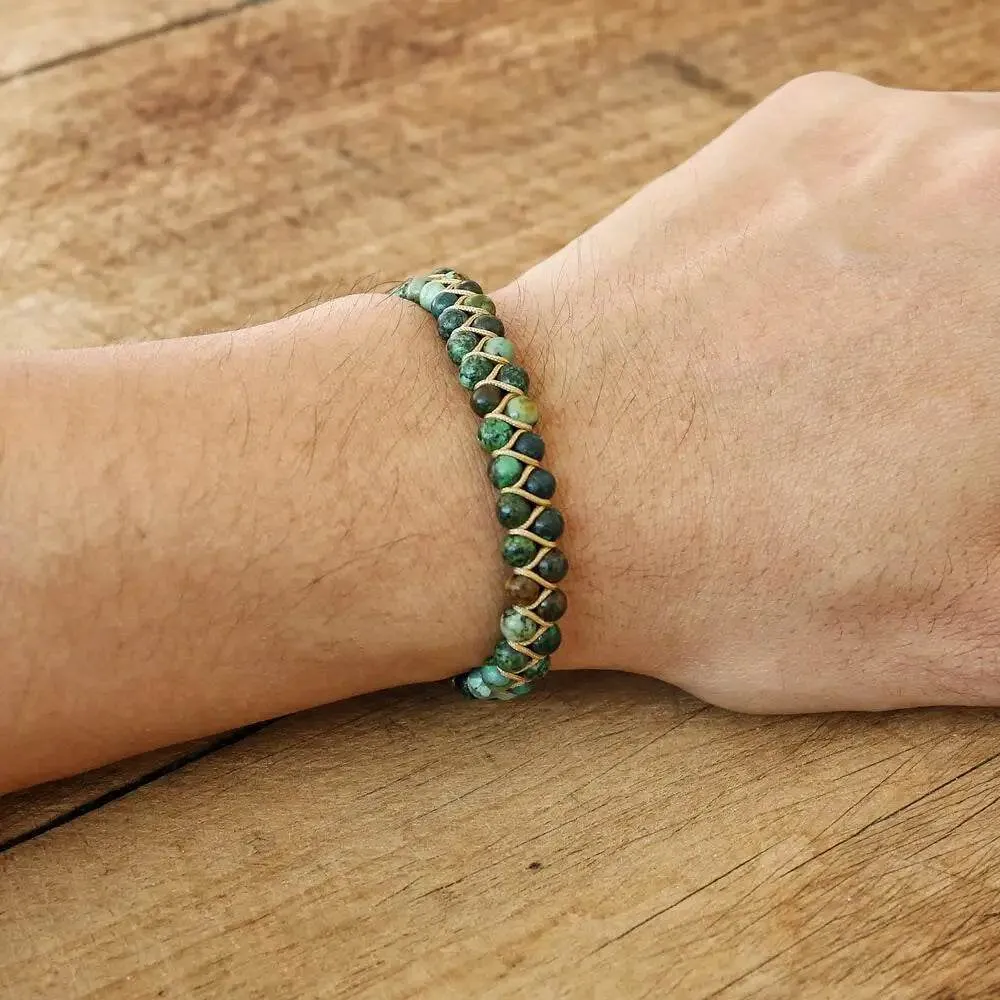 Double Layer Natural Stone African Jasper Bracelets woven Bohemia Zinc