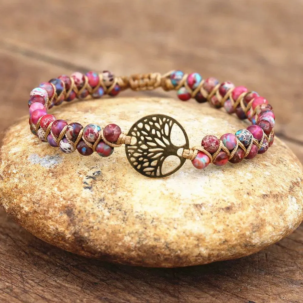 Double Layer Natural Stone African Jasper Bracelets woven Bohemia Zinc
