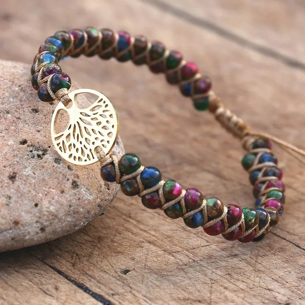Double Layer Natural Stone African Jasper Bracelets woven Bohemia Zinc
