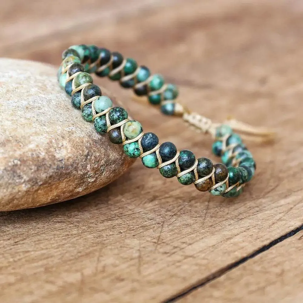 Double Layer Natural Stone African Jasper Bracelets woven Bohemia Zinc