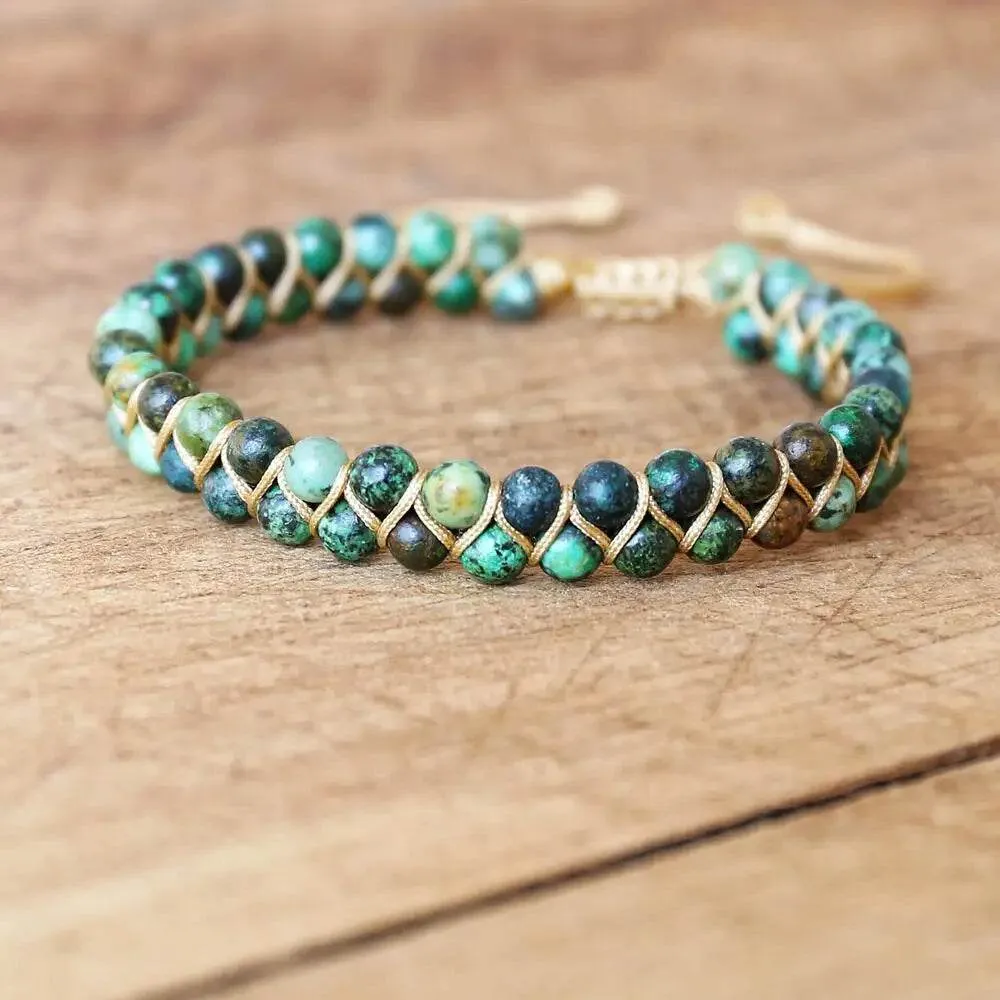 Double Layer Natural Stone African Jasper Bracelets woven Bohemia Zinc