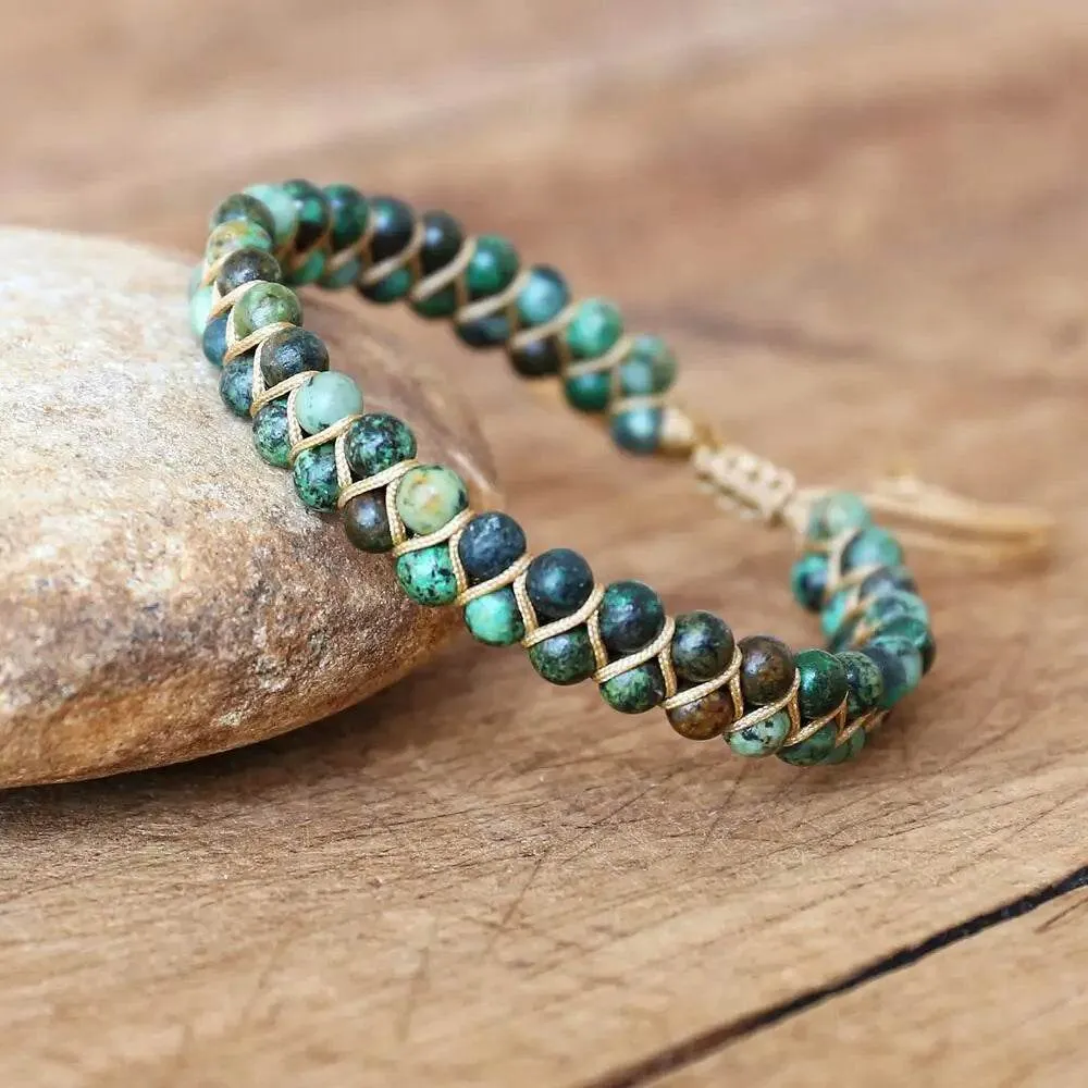 Double Layer Natural Stone African Jasper Bracelets woven Bohemia Zinc