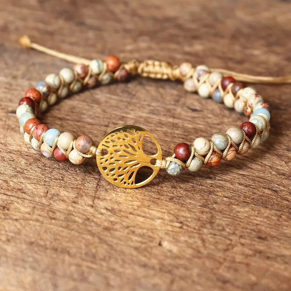 Double Layer Natural Stone African Jasper Bracelets woven Bohemia Zinc