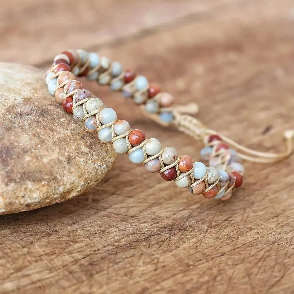 Double Layer Natural Stone African Jasper Bracelets woven Bohemia Zinc