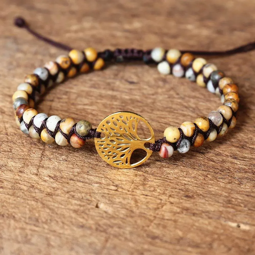 Double Layer Natural Stone African Jasper Bracelets woven Bohemia Zinc