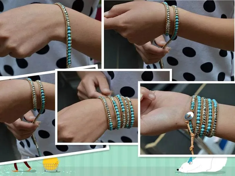 Double Layer Natural Stone African Jasper Bracelets woven Bohemia Zinc