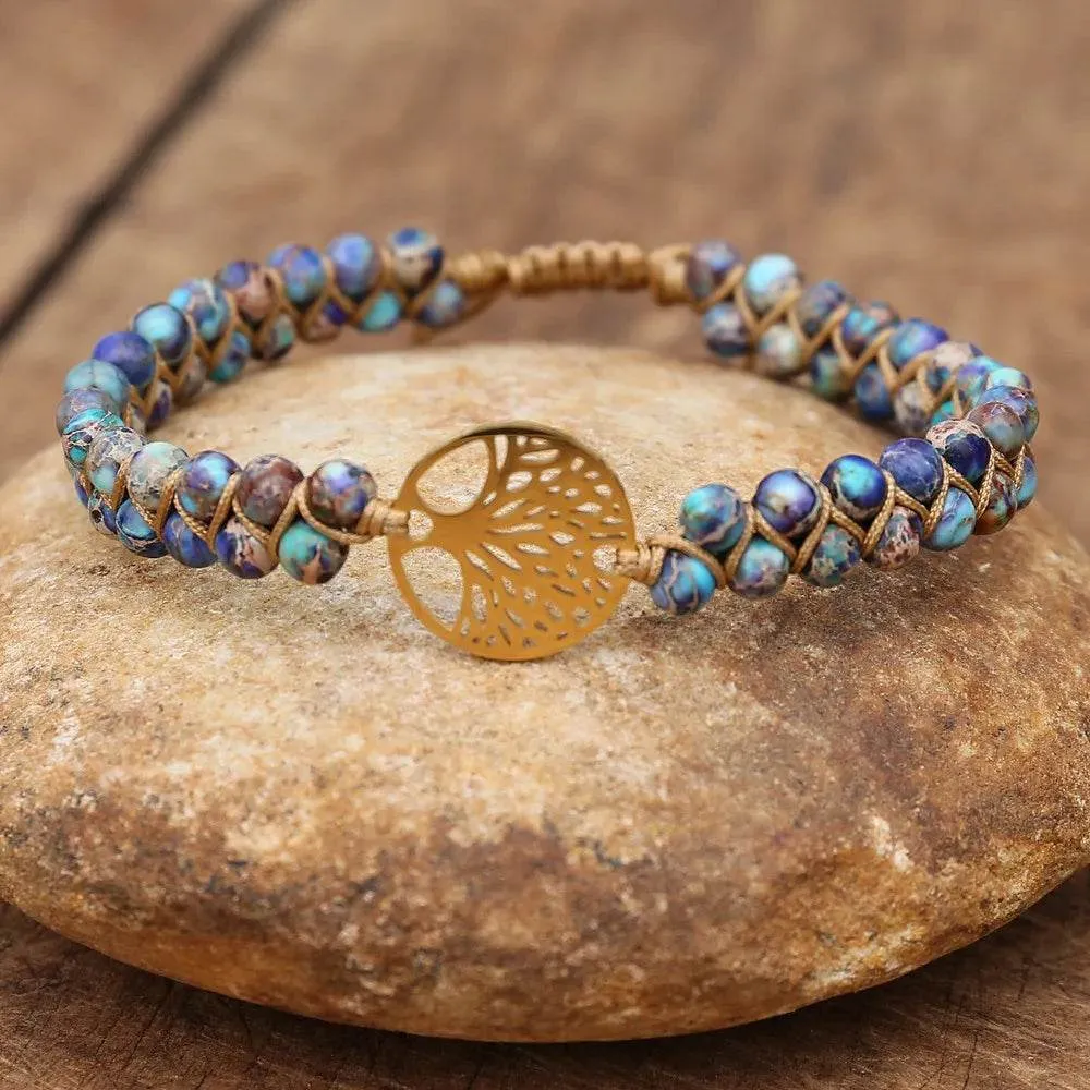 Double Layer Natural Stone African Jasper Bracelets woven Bohemia Zinc