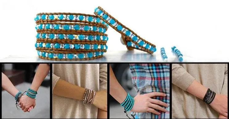 Double Layer Natural Stone African Jasper Bracelets woven Bohemia Zinc