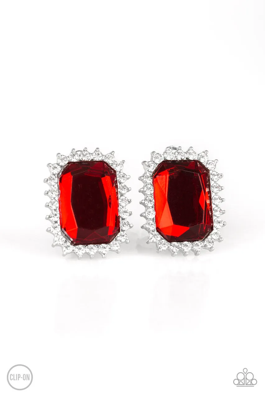 Downtown Dapper Red Paparazzi Clip-On Earrings