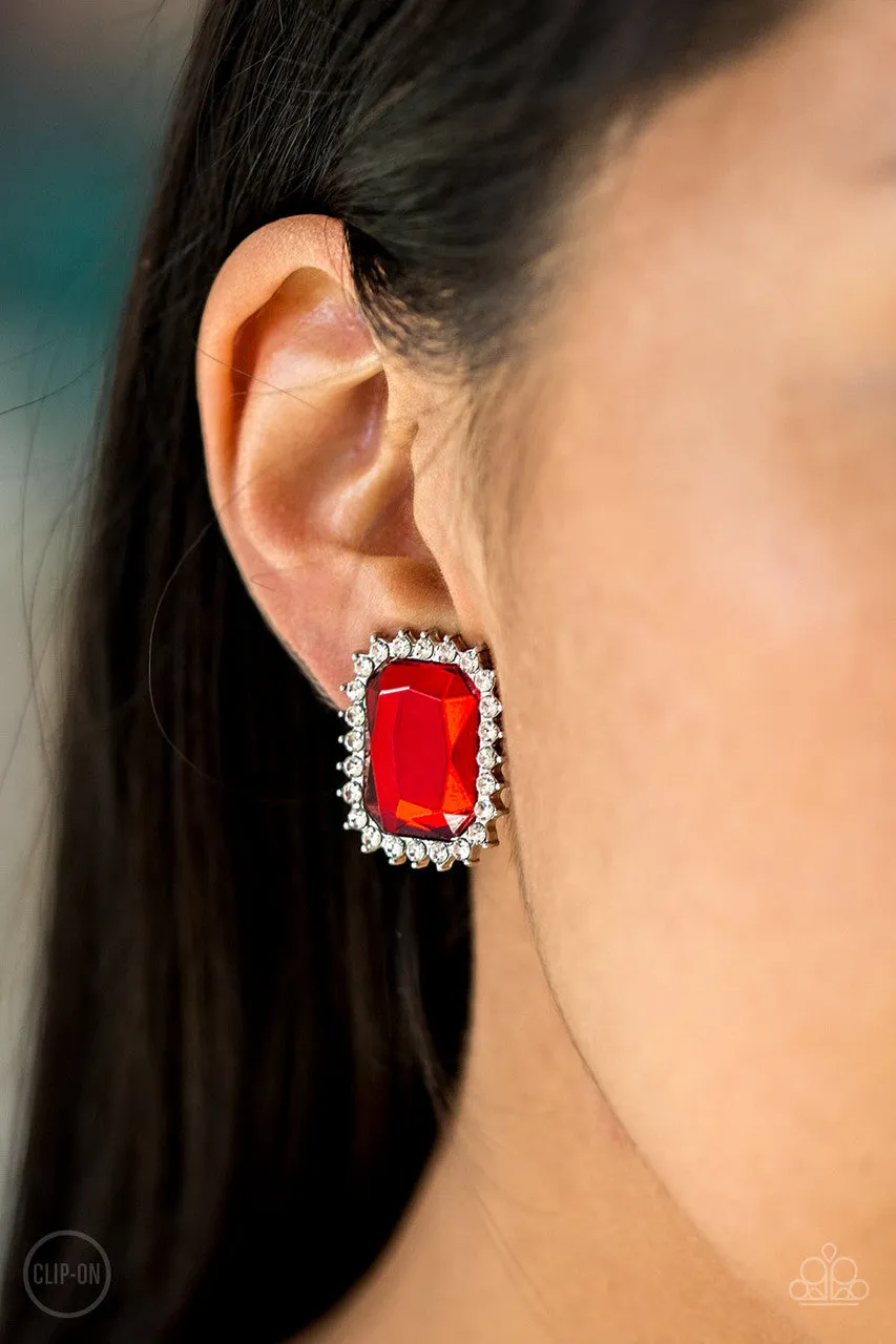 Downtown Dapper Red Paparazzi Clip-On Earrings