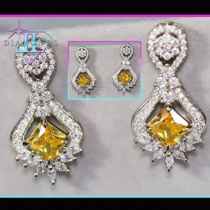 Drop Earrings | Princess Cut Diamond Earrings | Yellow Diamond Earrings | Classy Diamond Earrings | Womens Earrings | Dangle Earrings