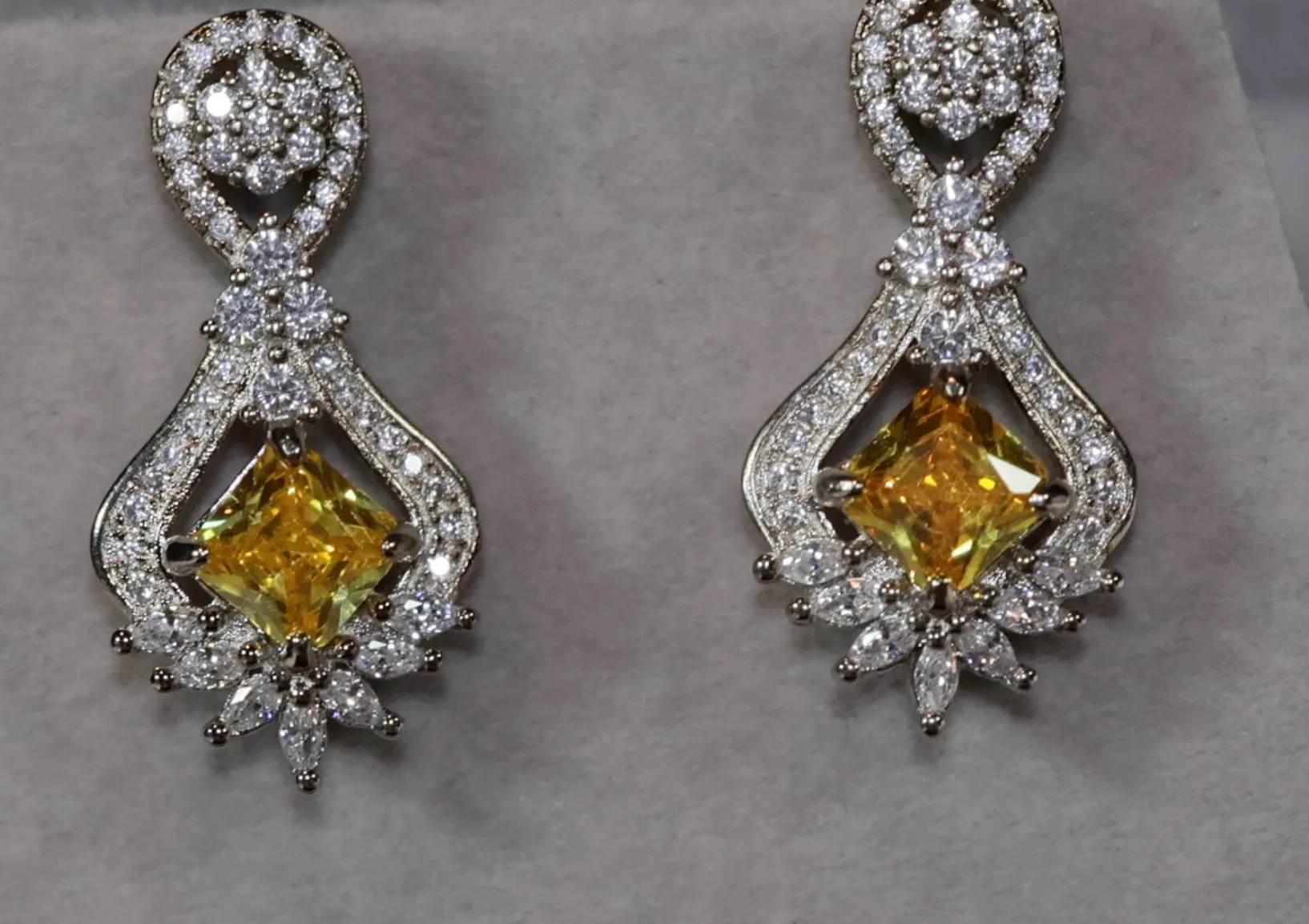Drop Earrings | Princess Cut Diamond Earrings | Yellow Diamond Earrings | Classy Diamond Earrings | Womens Earrings | Dangle Earrings
