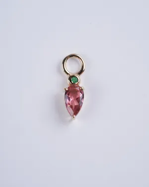 droplet earring charm single stones: pink tourmaline/emerald - gold