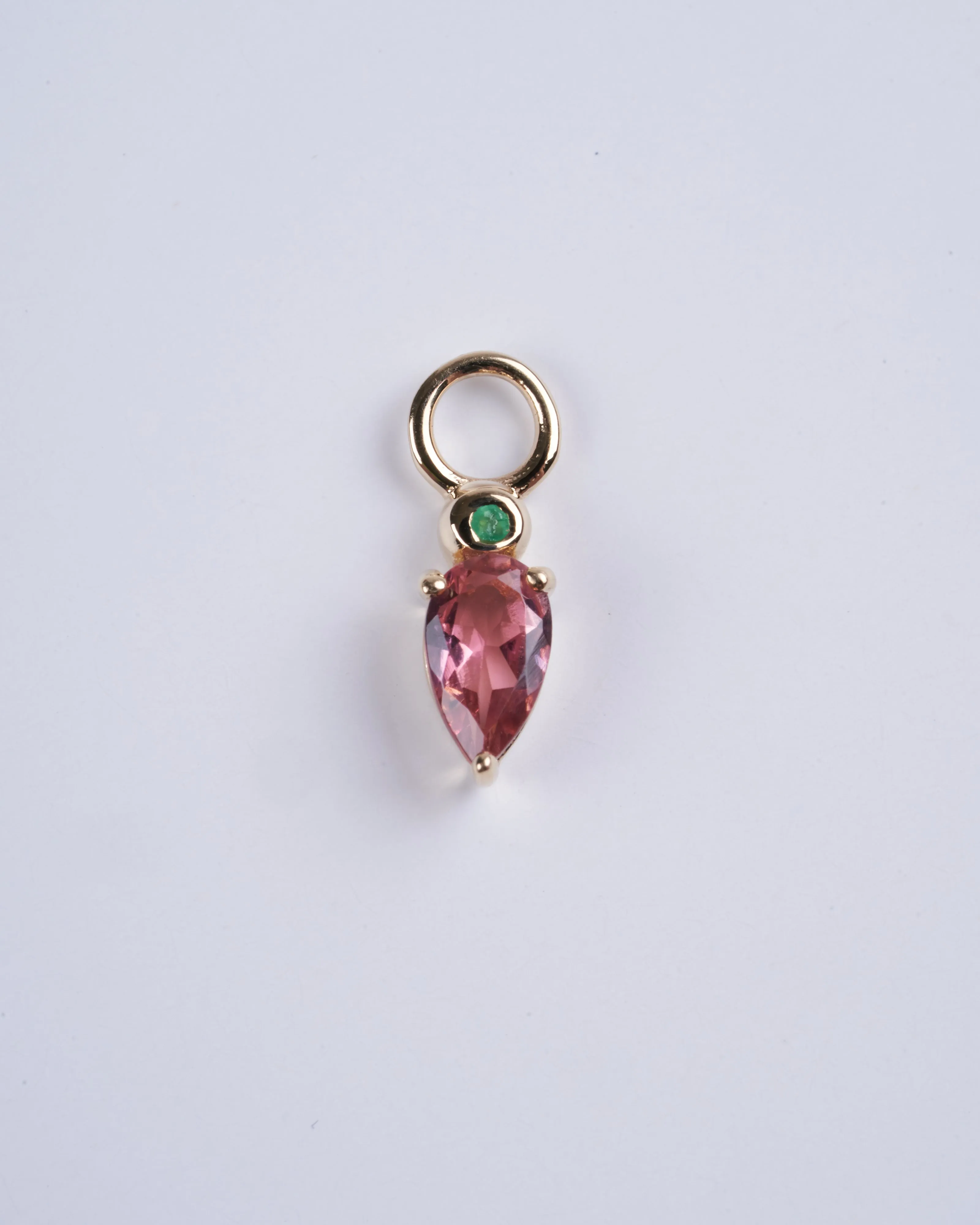 droplet earring charm single stones: pink tourmaline/emerald - gold