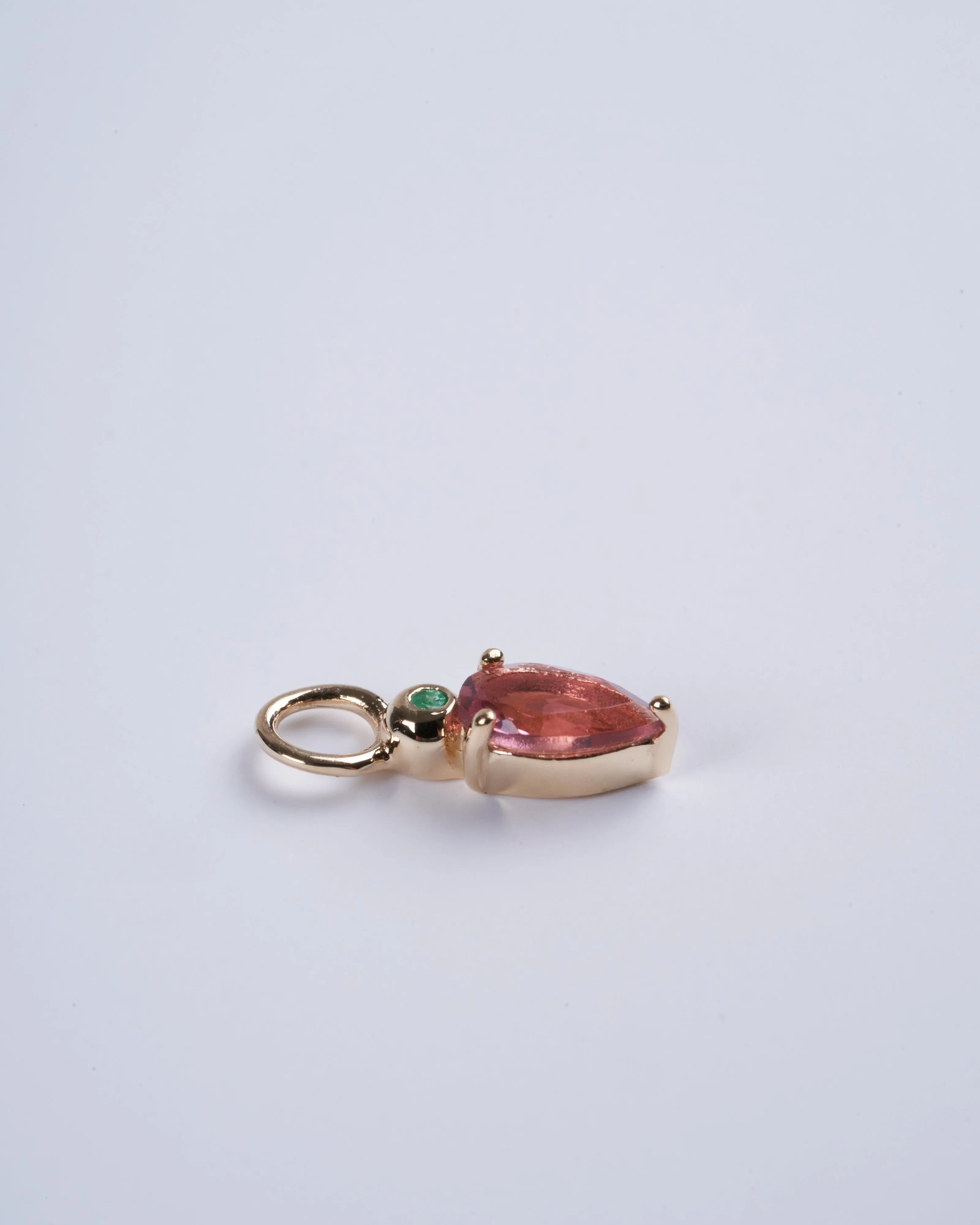 droplet earring charm single stones: pink tourmaline/emerald - gold