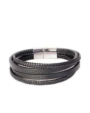 Edforce Unisex Triple Strand Woven Leather Black Bracelet