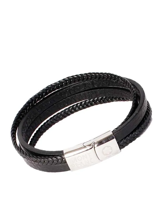 Edforce Unisex Triple Strand Woven Leather Black Bracelet