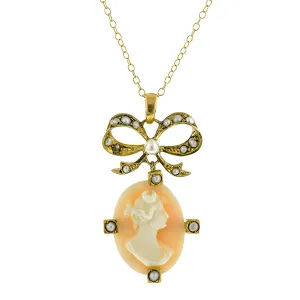 Edwardian Cameo & Seed Pearl Pendant Necklace