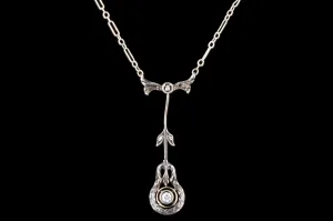 Edwardian Empire Style 14K Gold & Sterling Silver Diamond Necklace